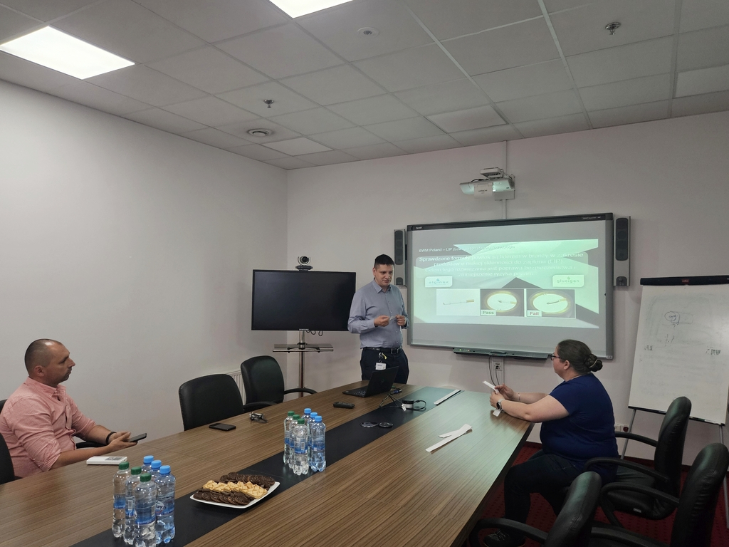 Mapa Biznesowa Łodzi - Wizja Lokalna - 22.05.2024 - pracownicy firmy prowadzą spotkanie i pokazują slajdy na ekranie